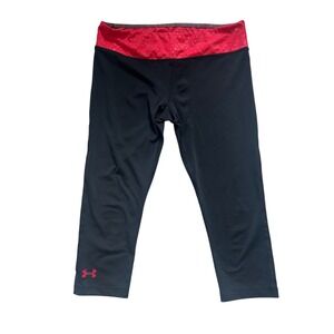 Under Armour Black Capri Leggings With Pink Waistband Womens Medium HeatGear